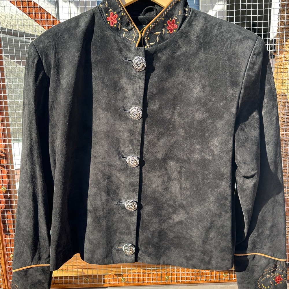 Scully Black Suede Blazer with Floral Accents